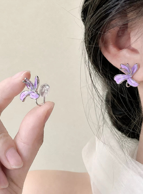 小清新紫鸢尾花无耳洞耳夹