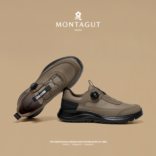 梦特娇男鞋春季2026新款软底跑步运动鞋男真皮舒适旋转扣休闲鞋男