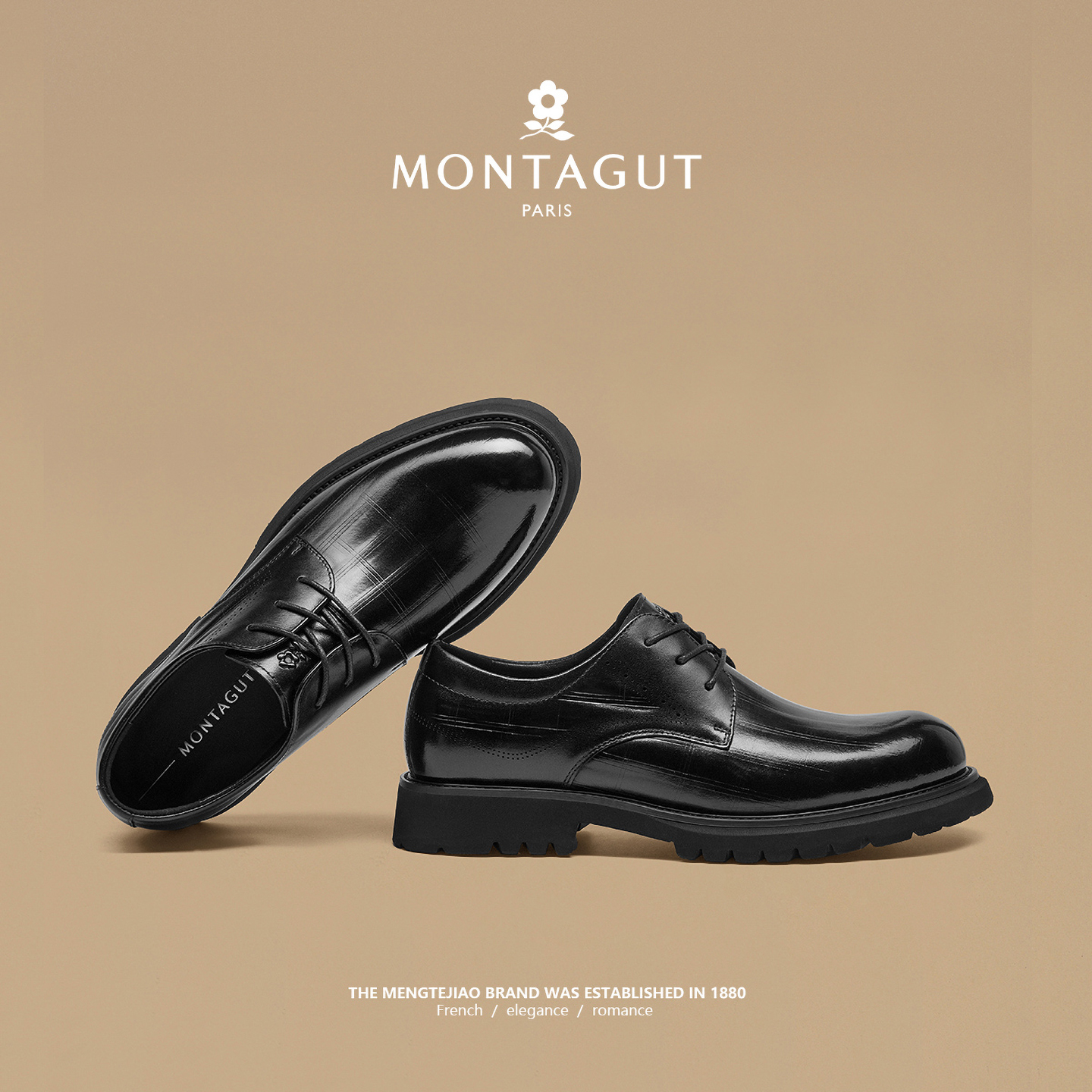 梦特娇官方旗舰牛皮商务休闲皮鞋