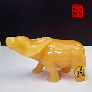 天然新款黄玉汉白玉黄白玉牛 生肖玉石水牛摆件家居礼品客厅玄关