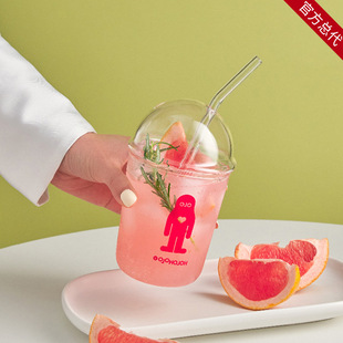 holoholo透明玻璃杯子女生高颜值夏季奶茶咖啡吸管杯