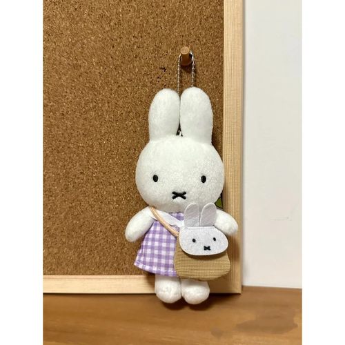 日系可爱miffy米菲毛绒紫色格子裙展会限定拼玩偶周边可爱挂件