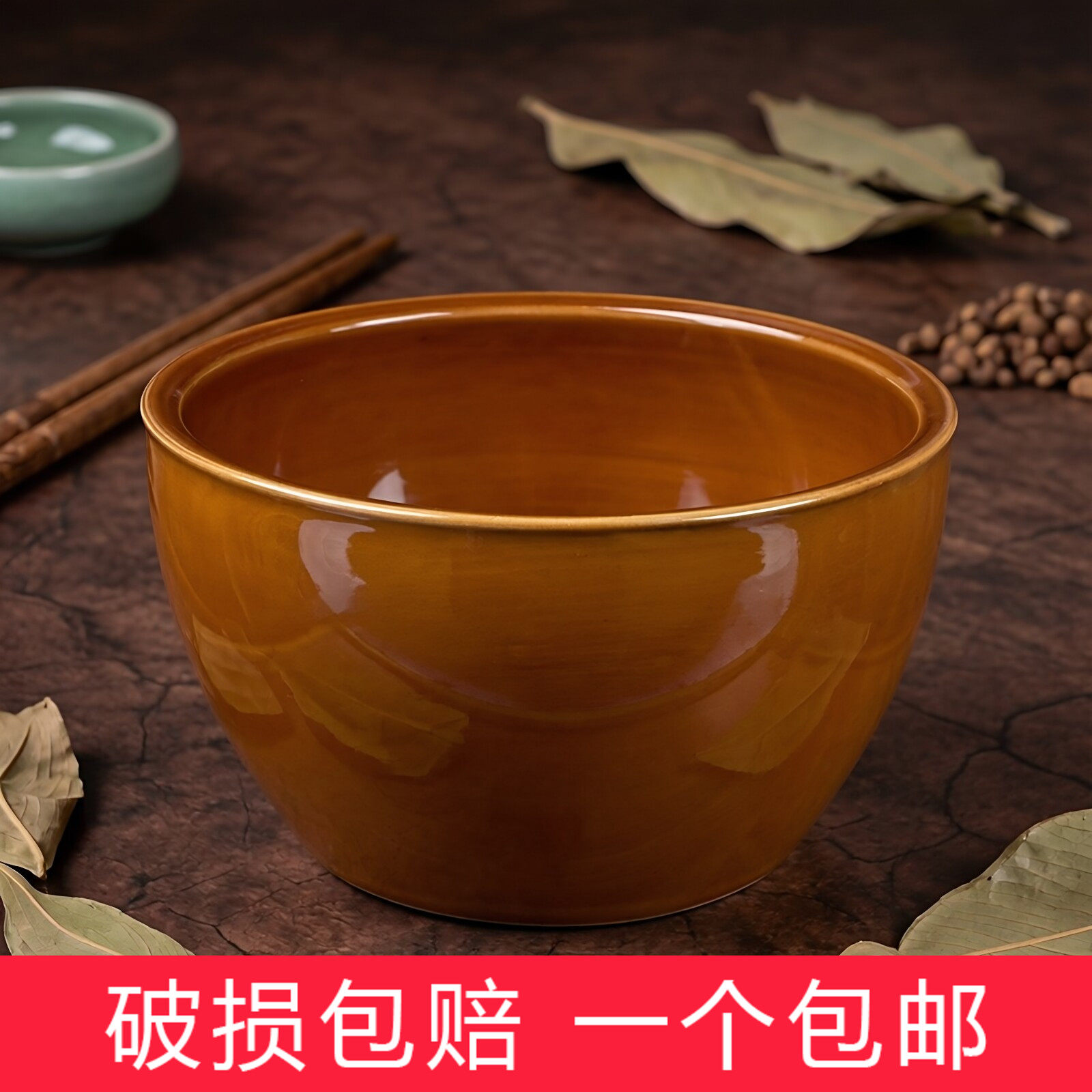 复古土陶汤碗古铜色陶瓷加深直身钵汤钵汤盆钵钵鸡大号碗冒菜大碗