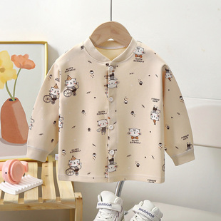 婴幼儿纯棉秋衣男女童宝宝春秋冬季儿童对襟长袖秋装打底开衫上衣