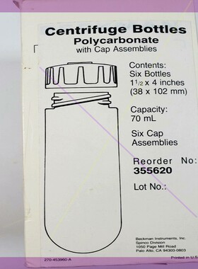 355620贝克曼70mL聚碳酸酯离心瓶(带盖)