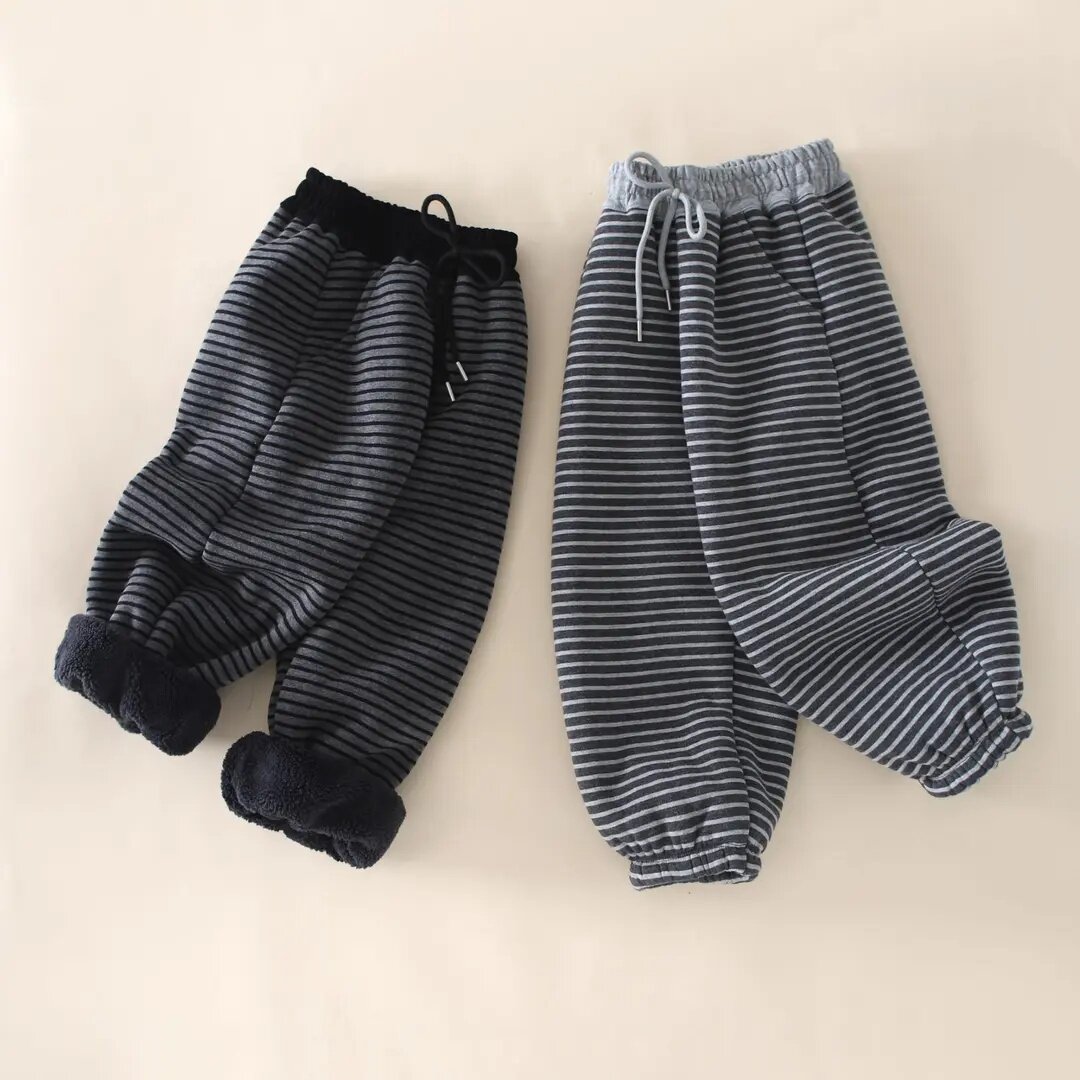 【850克加厚葵花绒】条纹运动裤宽松舒适皮筋口保暖-亲萌鱼