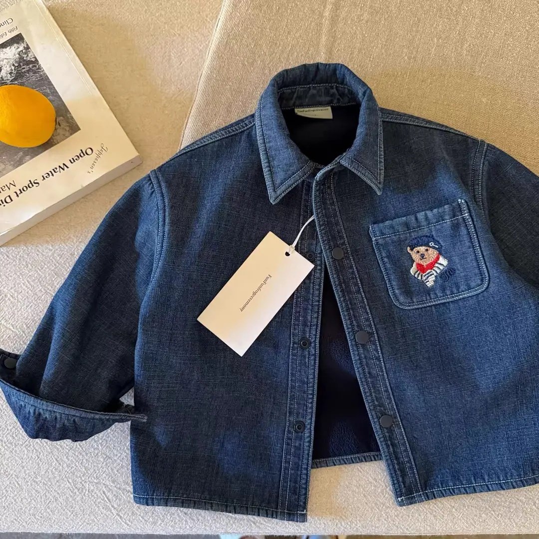 儿童加绒衬衫2025秋冬男童加厚保暖一体牛仔衬衣宝宝小童加厚外套