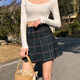 日系美式 格子百褶裙女高腰a字短裙新款 半身裙胖mm大码 学院风裙子