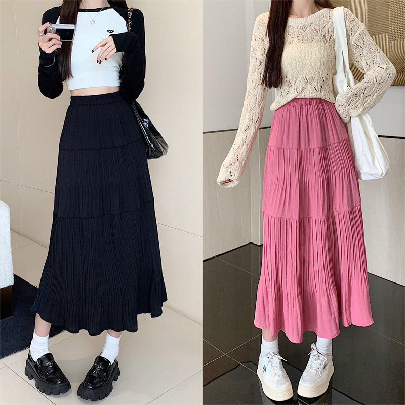 夏季新款松紧高腰半身裙女复古中长款百褶裙胖mm大码纯色a字长裙,女装/女士精品,半身裙,淘宝优惠券,粉丝福利购,淘宝优惠卷