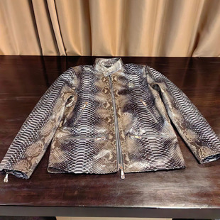 高贵奢侈品男装正宗蟒蛇皮皮夹克气质真皮皮衣秋冬潮