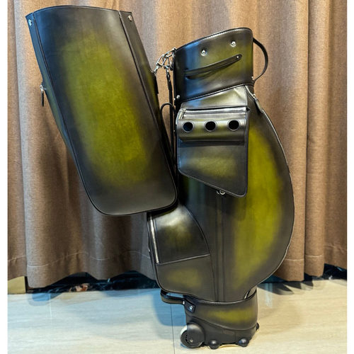 高端擦色牛皮高尔夫球包男女双轮真皮球包袋球杆包golf bag