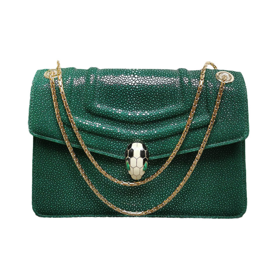 包包2026新款时尚潮真皮女包链条包百搭珍珠鱼皮单肩包横版风琴包