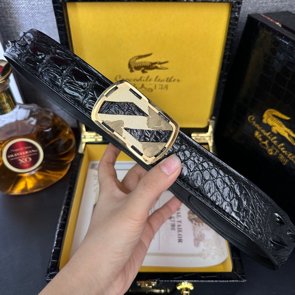 Z形不锈钢扣黑色鳄鱼皮腰带男真皮裤腰带时尚百搭潮皮带带宽3.8cm