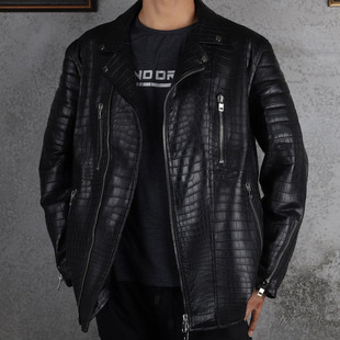 真皮皮衣秋冬季修身潮流帅气上衣男士鳄鱼皮皮夹克尼罗鳄休闲外套