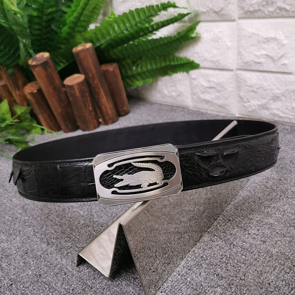 高档皮带男士真皮平滑扣鳄鱼皮中青年腰带休闲裤带年轻人潮流3.8
