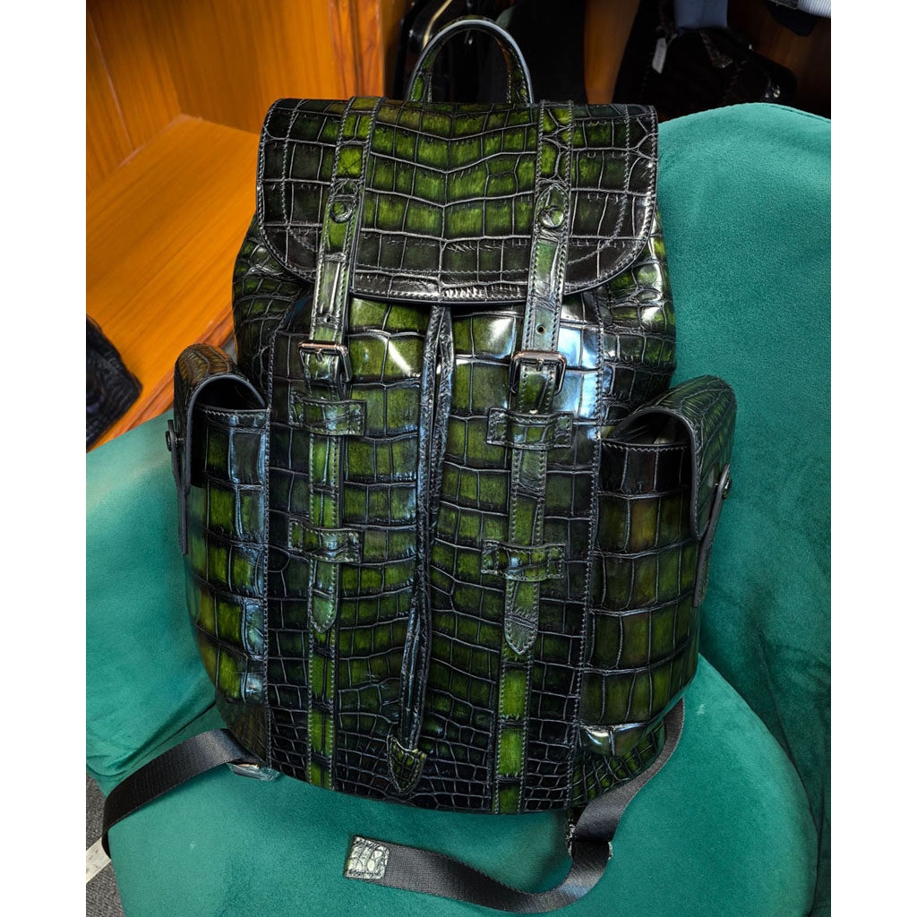 新款男女士擦色尼罗鳄鳄鱼皮双肩背包大容量真皮旅行商务时尚轻奢
