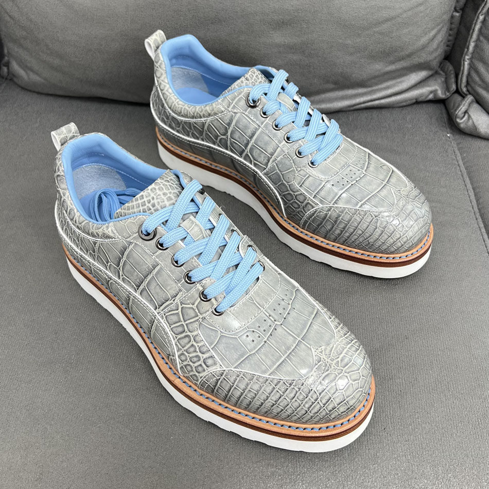 鳄鱼皮男款皮鞋秋冬季新品防臭透气男士板鞋简约潮流系带休闲鞋