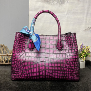天方夜谭紫色鳄鱼皮女包真皮手提包新款2026时尚包包28号单肩包