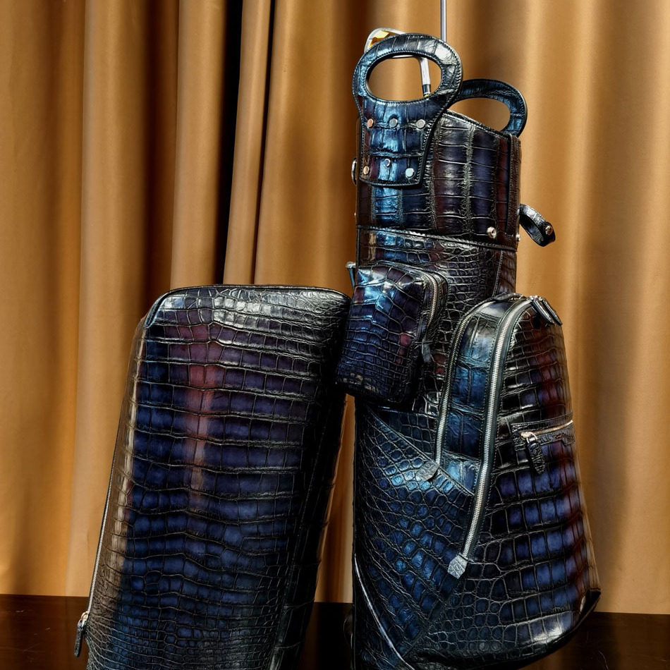 高端定制擦色暹罗鳄鳄鱼皮高尔夫球包高尔夫球杆袋真皮标准球杆包