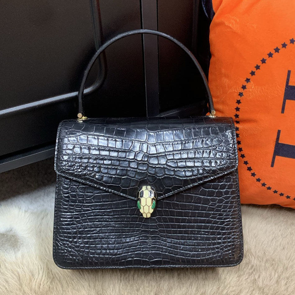 黑色真皮漆皮轻奢亮面鳄鱼皮蛇头包风琴包婚包手提单肩斜挎妈妈包