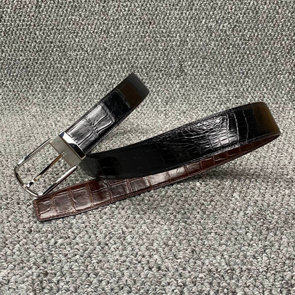 鳄鱼皮针扣扣头皮带男真皮商务黑色咖啡色高档裤带腰带带宽3.8cm