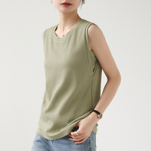女夏外穿胖MM遮副乳防走光内搭坎肩无袖 华夫格背心大码 宽肩带上衣
