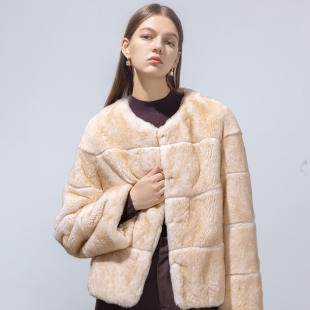 GHJOD 进口雷克斯獭兔毛皮草外套女圆领双色晕染毛毛大衣 studio