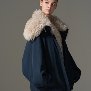 羊皮毛一体毛领90白鹅绒羽绒派克服大衣女 GHJOD 限量特价