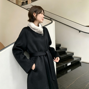 GHJOD Studio 高奢传承小骆驼绒大衣女长款水貂毛领毛呢外套