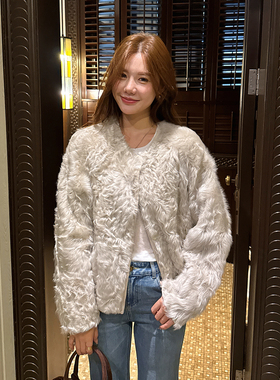 GHJOD studio  天然软黄金高奢小湖羊皮毛一体老钱风皮草外套女