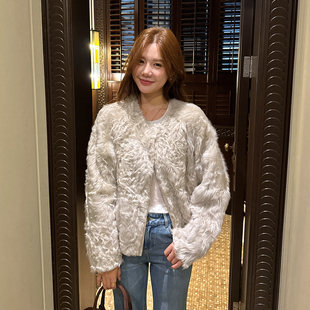 GHJOD studio  天然软黄金高奢小湖羊皮毛一体老钱风皮草外套女