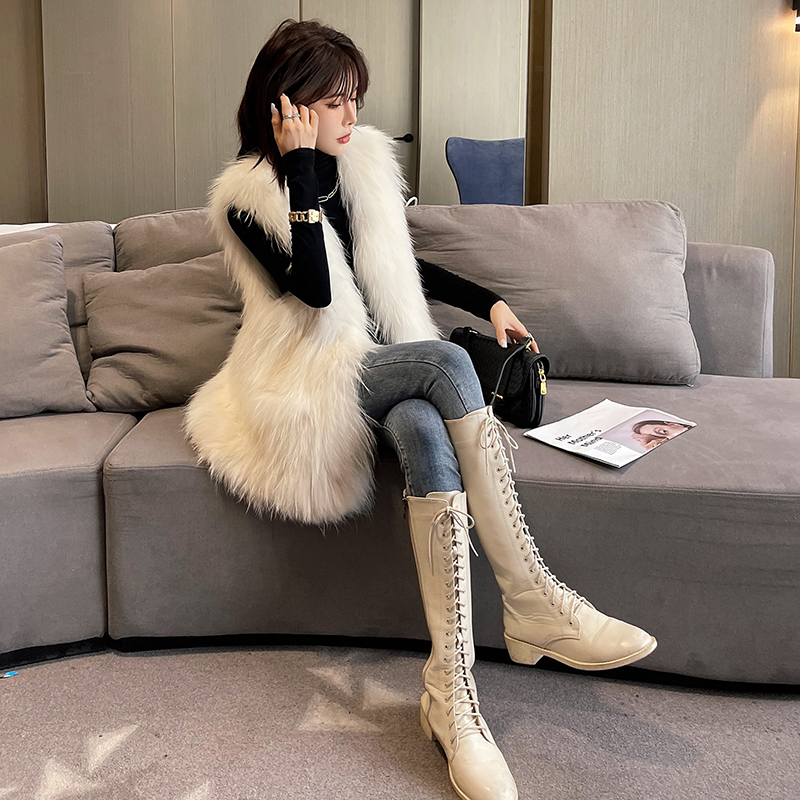 加密加密貉子毛双面编织背心