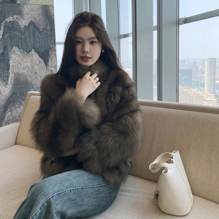 立领毛毛大衣 进口狐狸毛整皮腹皮草外套女短款 米贝拉2025冬季 新款