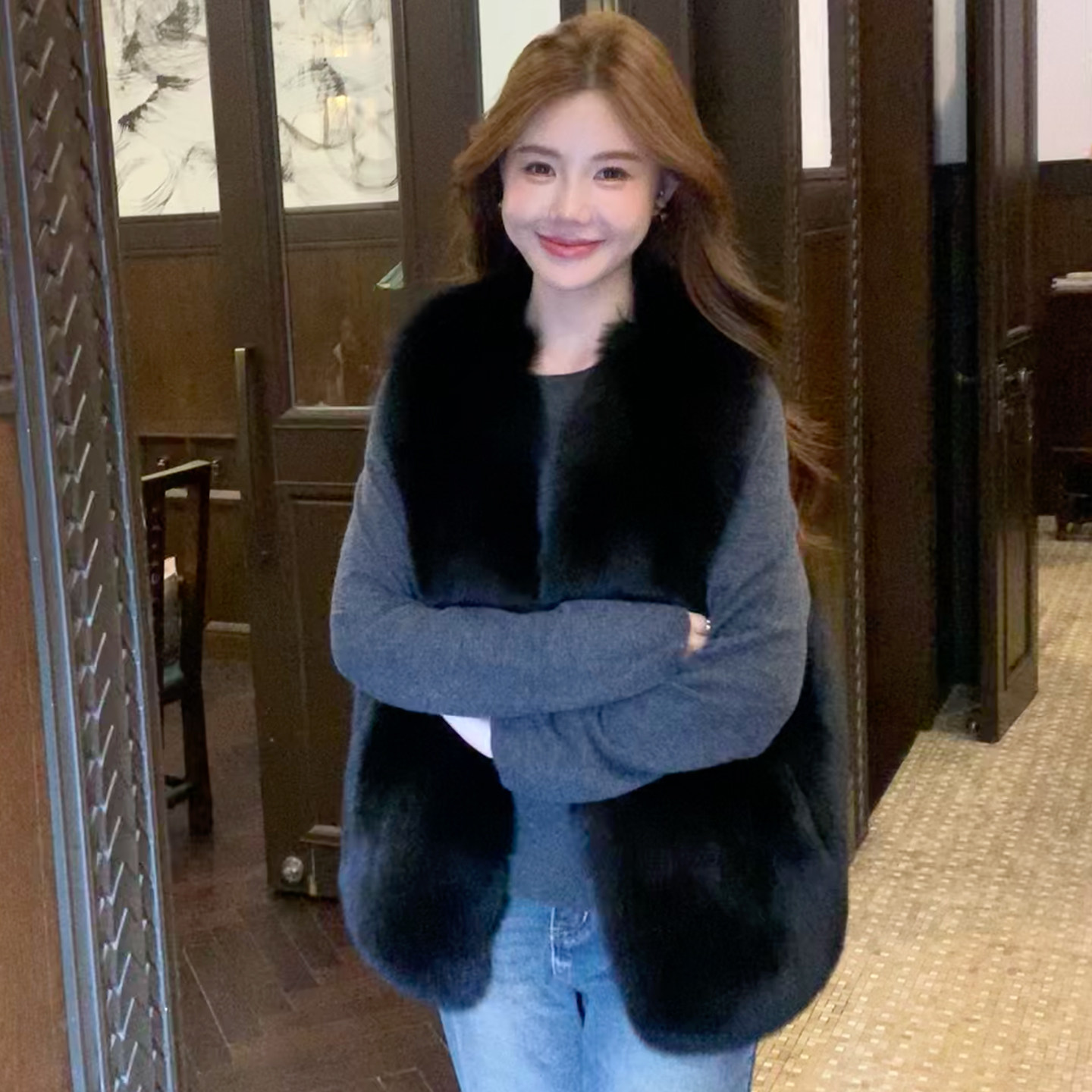 GHJOD studio暖冬女主saga芬兰狐狸毛整皮背毛年轻款皮草外套马甲