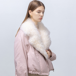 宽松派克服女 胎羊卷毛皮毛一体90白鹅绒羽绒服短款 GHJOD studio