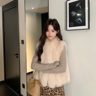 GHJOD Studio芬兰进口狐狸毛马甲女短款立领皮草背心竖排秋冬外穿