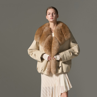 芬兰狐狸毛领90白鹅绒皮草羽绒派克服外套 杏绒冬序 GHJOD studio