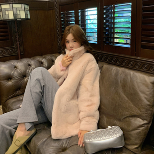 进口雷克斯獭兔毛慵懒松弛立翻领皮草外套 千金女主 GHJOD studio