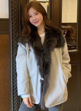 GHJOD studio 狐狸毛领90鹅绒羽绒服女时尚休闲皮草派克服外套冬