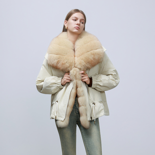 可脱卸芬兰狐狸毛领90白鹅绒羽绒派克服女 锦狐绒裳 GHJOD studio