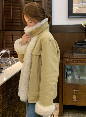 GHJOD studio 高密全棉90白鹅绒胎羊糕毛连襟领保暖羽绒服派克服