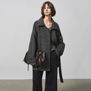 GHJOD 稀有双面牦牛线&桑蚕丝混色双面羊毛慵懒系带大衣 studio