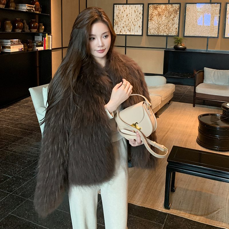 貉子毛车条皮草外套女毛毛大衣