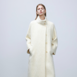 山羊绒&桑蚕丝羊毛拉绒长款 GHJOD 软黄金 重磅 立领大衣 studio