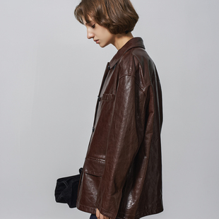 进口植鞣羊皮真皮皮衣女复古做旧皮夹克女 时髦阔西 GHJOD studio