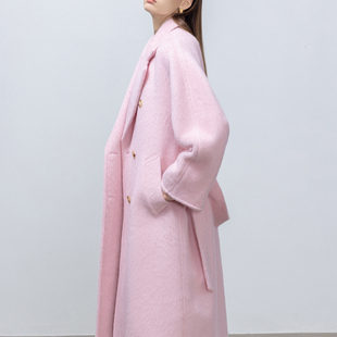 [限量特价]  高奢稀有秘鲁软黄金苏力羊驼西装领长款大衣外套女