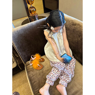 chocho童装 淡金亚麻仙气飘逸上衣/定制80支胚布府绸纯棉薄薄花裤