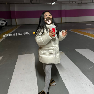 chocho小铺 maya白 三防90白鸭绒中长款蓬松保暖后收腰女童羽绒服
