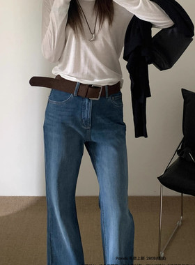 西柚pomelo正品加绒微喇牛仔裤长裤女冬季高腰不贴腿显瘦气质保暖