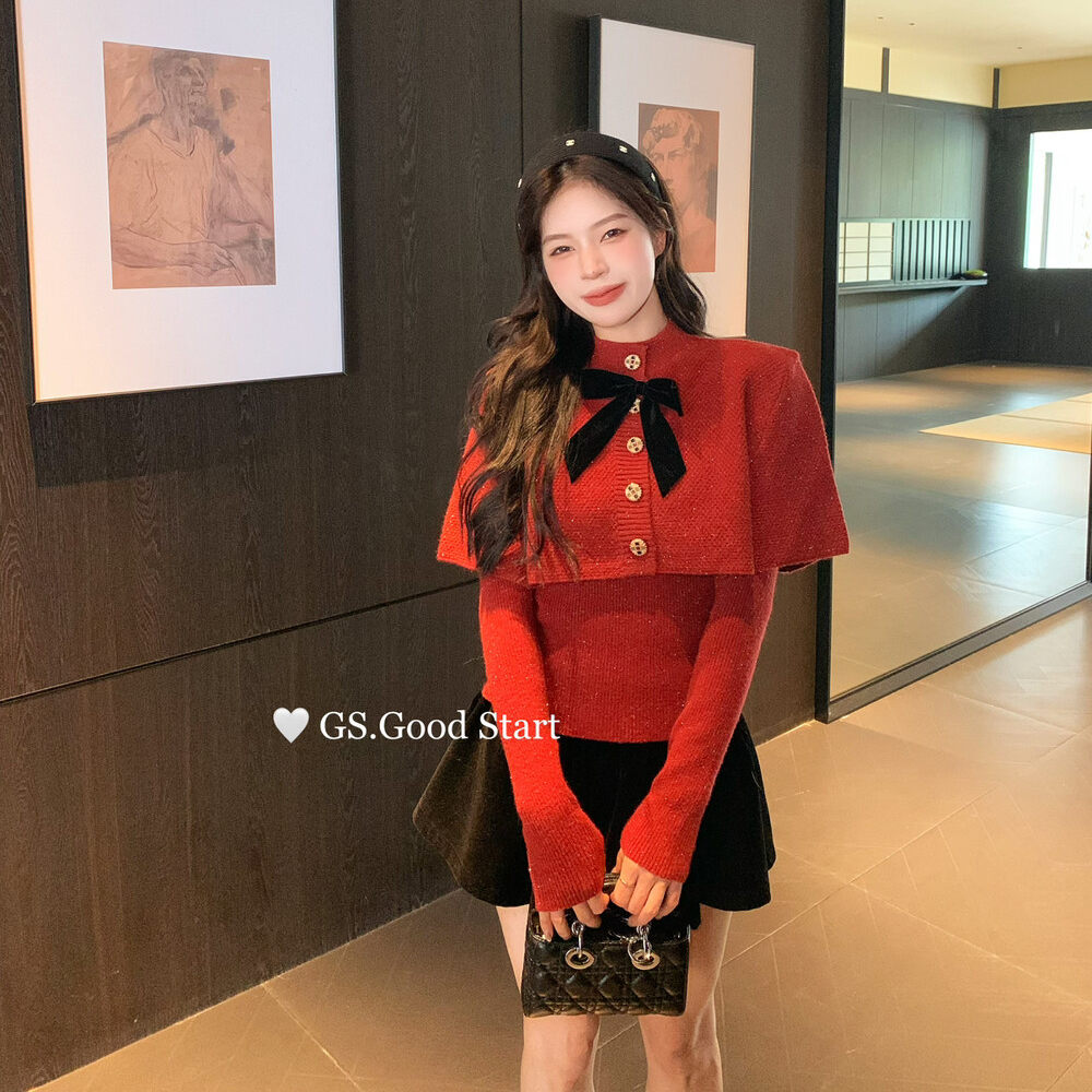 GS正品斗篷两件套毛衣蝴蝶结千金